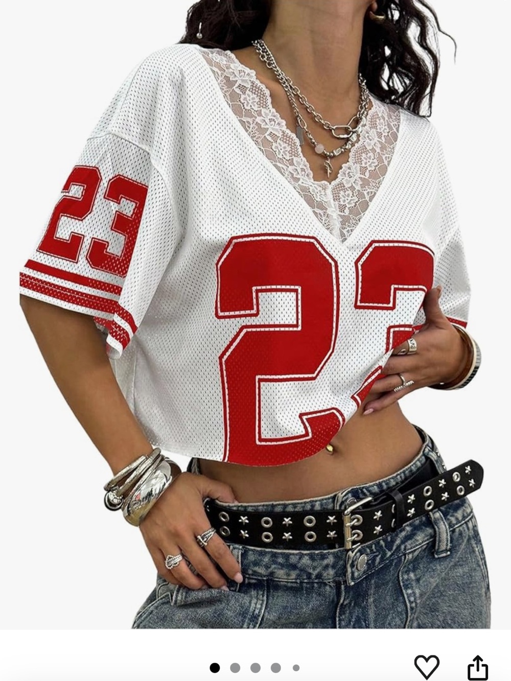 Urban Outfitters White & Red Lace-Trim Cropped Jersey Top